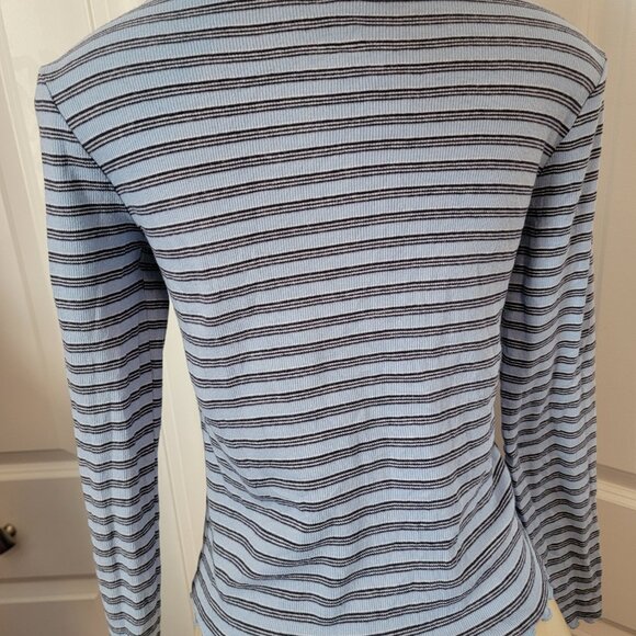 Justice Girls Long Sleeve Lace Up Ribbed Thermal Top Blue Stripes - Picture 6 of 8